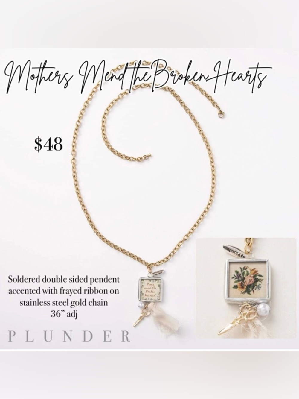 Plunder Mother’s Day Gold Tone Necklace with Floral Pendant and Tassel